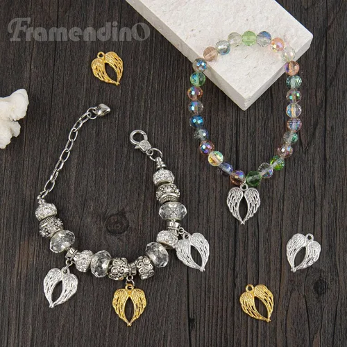 Vista 5 de Framendino, Dijes de alas de ángel con alas de oro, dije de alas de metal para pulseras, collares, aretes, suministros de fabricación de joyas