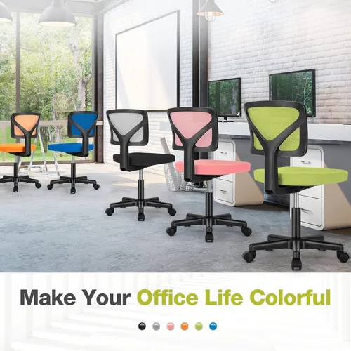 Vista 27 de Sweetcrispy Silla de escritorio de oficina pequeña, ergonómica, con respaldo bajo, de malla, giratorias, con ruedas, asiento cómodo sin brazos