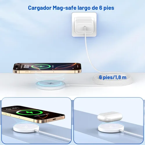 Vista 3 de [Certificado MFi de Apple] Cargador inalámbrico magnético Apple MagSafe, 15W, 6 pies, almohadilla de carga inalámbrica rápida para Apple iPhone 16