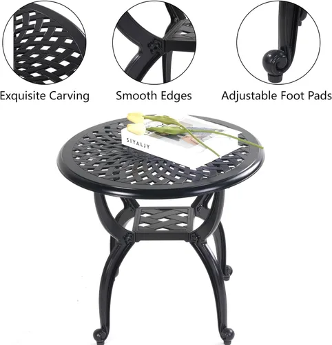 Vista 5 de Mandolin Mesa auxiliar de patio al aire libre, resistente al óxido, de aluminio fundido, mesa auxiliar resistente a la intemperie, mesa de café