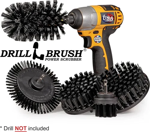 Vista 4 de Useful Products - Juego de 5 cepillos de limpieza ultra rígidos Black Drillbrush - Kit de accesorios de cepillo de parrilla no metálico para taladro