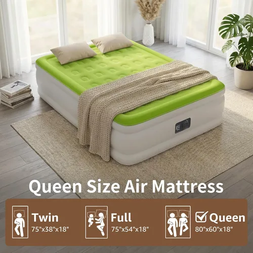 Vista 3 de Colchón de aire YENING tamaño queen con bomba incorporada, cama hinchable elevada, colchón hinchable resistente con cama de aire de 18 pulgadas