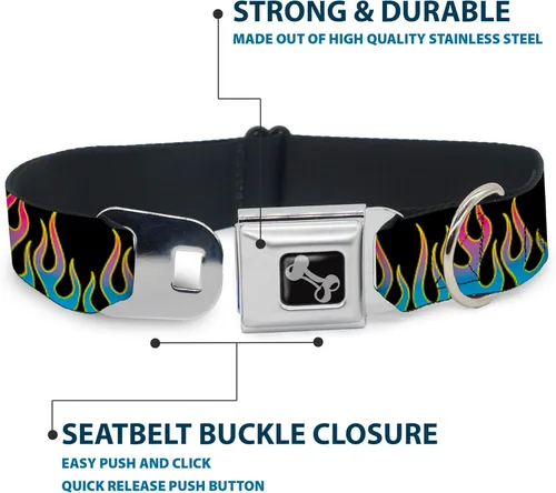 Vista 4 de Buckle-Down Collar de perro con hebilla de cinturón de seguridad, llamas, negro/azul/rosa, 1 pulgada de ancho, se adapta a cuello de 11-17 pulgadas