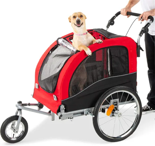 Remolque tipo bicicleta para mascota de Best Choice Products 2 en 1, remolque tipo bicicleta, carriola para corredor con suspensión, color rojo