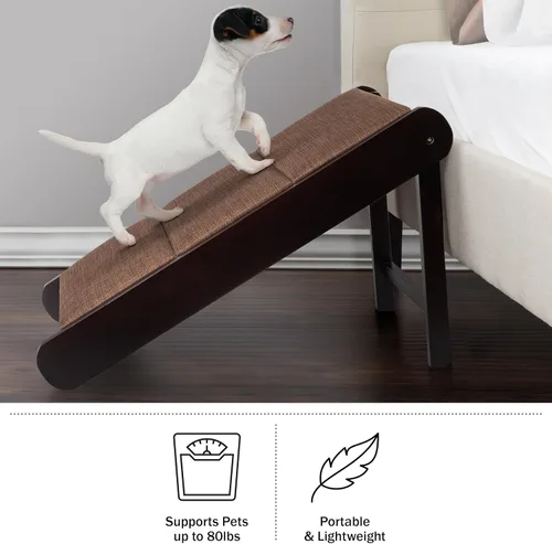 Vista 5 de PETMAKER - Rampa plegable de madera para perros para entrar en camas, sofás o vehículos - Accesorios para perros pequeños por PETMAKER (marrón)