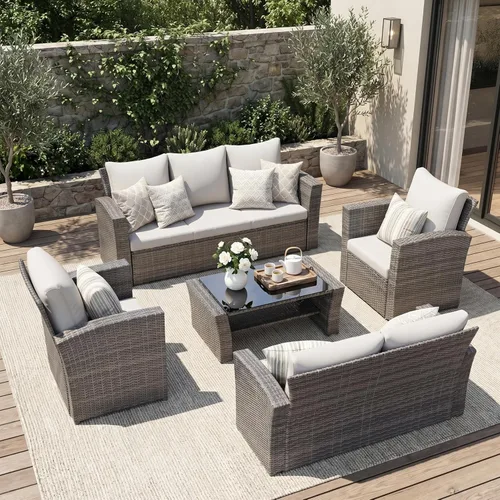 Vista 19 de Wisteria Lane Juego de muebles de patio de 4 piezas, conjunto de muebles de conversación de patio al aire libre de mimbre, sofá de patio para todo