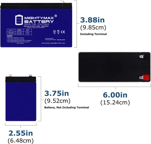 Vista 2 de Mighty Max Battery Batería de repuesto de gel F1 de 12V 7AH compatible con Power Sonic PS-1270-6 Pack