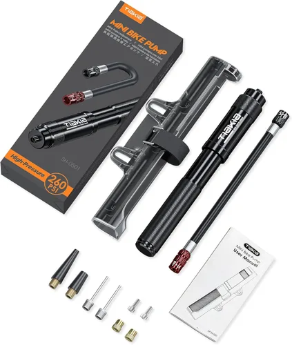 Vista 7 de Tiakia Mini Bomba de Bicicleta, Bomba de Bicicleta Portátil con Soporte, Bomba de Marco de Alta Presión de 260PSI, Bomba de Mano de Aire Compatible