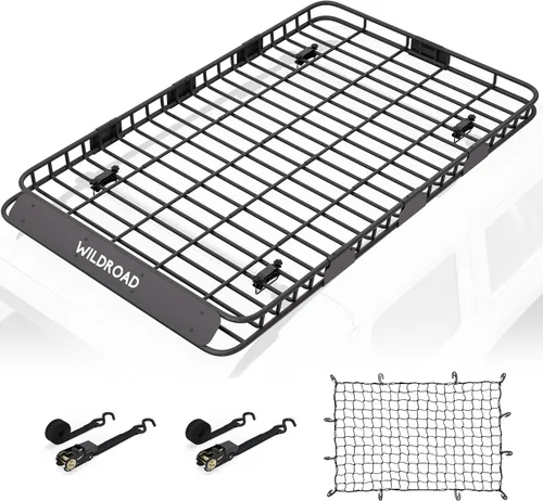 Vista 16 de WILDROAD Cesta de Carga para Portaequipajes de Techo, Cesta de Techo de Coche Mejorada con Cerca de 4", 43" x 39" x 4" Cesta Portadora Universal