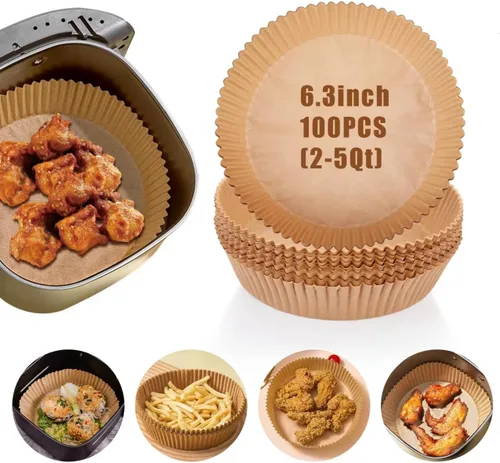 Forros desechables para freidora de aire, 100 piezas de forros desechables antiadherentes para freidora de aire, papel de pergamino no blanqueado de