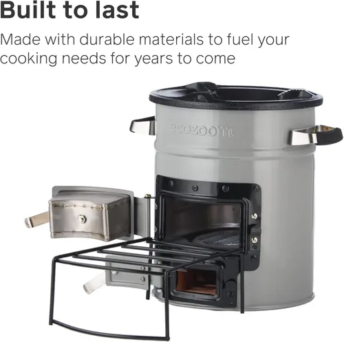 Vista 4 de EcoZoom Estufa Cohete – Estufa de doble combustible resistente (madera y carbón) portátil para acampar y emergencia, cuerpo aislado, revestimientos