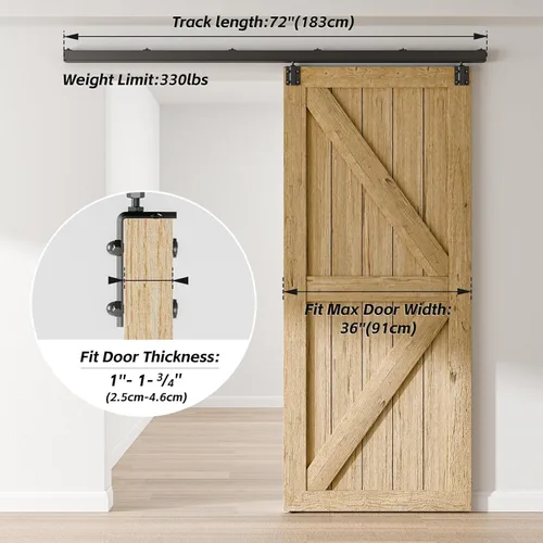 Vista 2 de CCJH Kit de herrajes para puerta corrediza de granero de 6.6 pies/79 pulgadas, montaje en pared de aleación de aluminio, suave y resistente para una