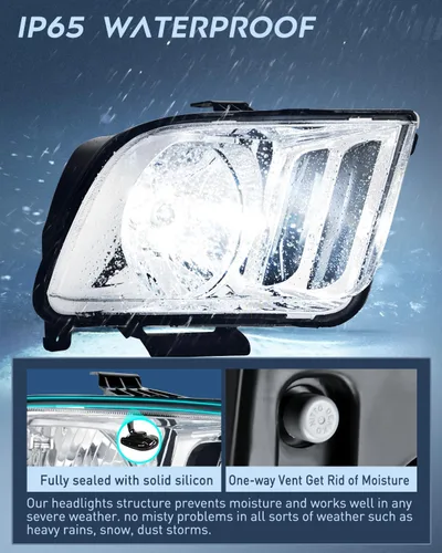 Vista 4 de Nilight - Conjunto de faros delanteros compatible con Ford Mustang 2005, 2006, 2007, 2008, 2009, repuesto de faros cromados, reflector transparente