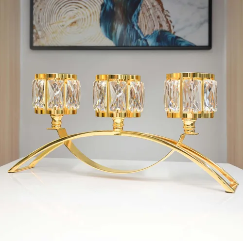 Vista 9 de Candelabro votivo de 3 brazos, candelabros de cristal, centros de mesa de boda para mesas, candelabros de cristal, decoración de mesa (negro)