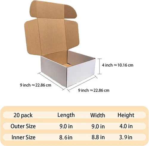 Vista 7 de Cajas de envío 9x9x4 pulgadas Paquete de 20, Livejun Cajas de correo de cartón corrugado blanco para embalaje de envío de pequeñas empresas