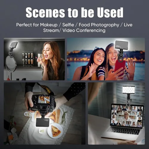 Vista 6 de Luz LED para selfie, luz de llenado de teléfono portátil con clip, ajuste de brillo de 10 niveles, CRI 95+, 3 modos de luz regulables, batería