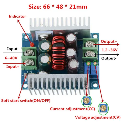 Vista 2 de Módulo convertidor CC CV Buck de corriente constante DC 6-40V a 1.2-36V 20A 300W Regulador de voltaje ajustable reductor módulo de fuente