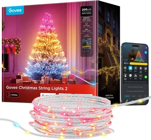 Vista 14 de Luces Navideñas Govee Christmas Lights 2, Luces de Cadena Navideñas RGBWIC de 99 Pies con 300 LEDs con Función de Mapeo de Formas, Decoración LED