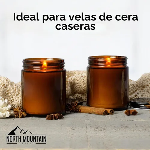 Vista 5 de North Mountain Supply - Tarros de vidrio ámbar de 9 onzas, con tapas de metal dorado de 70 mm, lados rectos - Caja de 12