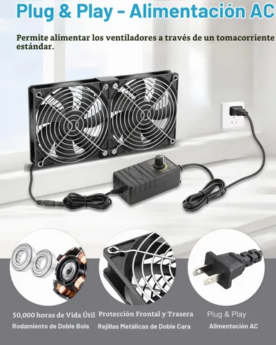 Vista 7 de GDSTIME Dual 120mm AC Powered Fan with Variable Speed Controller 110V 120V