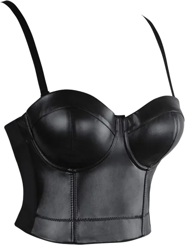Vista 2 de Charmian - Top de bustier para mujer con tirantes de espagueti de piel sintética corta