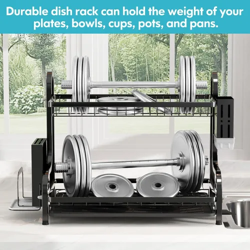 Vista 6 de MAJALiS Dish Drying Rack for Kitchen Counter, 2 Tier Large Dish Draines, 304 Stainless Steel Dish Strainers with Drainboard Set, Dish Dryer Rack