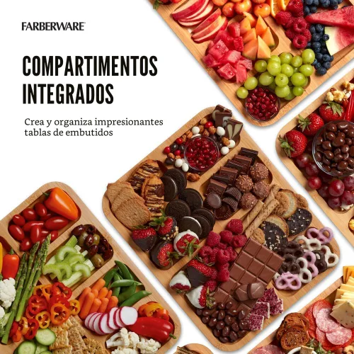 Vista 6 de FAREBERWARE Build-A-Board Tabla de cortar de bambú con compartimento de almacenamiento único, tapa de bloqueo transparente, asas negras, perfecta