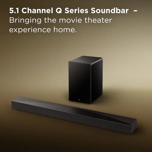Vista 2 de TCL Q65H Q Class 5.1 Barra de sonido de canal con Dolby Atmos, DTS:X, tecnología Ray Danz, subwoofer inalámbrico, altavoces envolventes inalámbricos