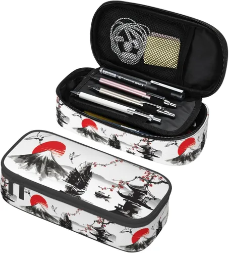 Vista 32 de Estuche para lápices negro y blanco místico con mariposa, estuche para lápices con compartimentos con cremallera para niños, adolescentes