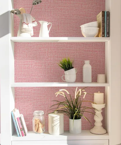 Vista 3 de Guvana Papel tapiz autoadhesivo con textura rosa, moderno, extraíble, autoadhesivo, tela gruesa, de lino sintético, para dormitorio, sala de estar