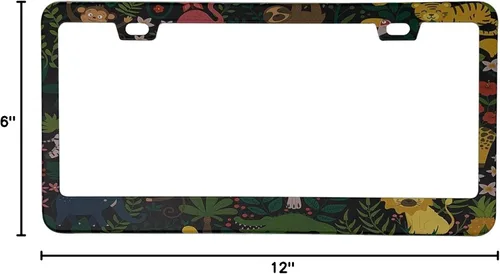 Vista 6 de Marco de placa de matrícula con flores tropicales de selva tropical, plantas, animales, cubierta de placa de automóvil con temática hawaiana