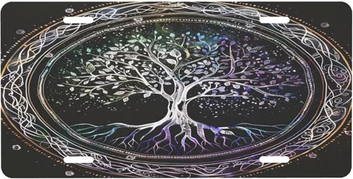 Vista 37 de Árbol de la vida - Placa de matrícula colorida abstracta divertida de aluminio para placas delanteras decorativas, impermeables, sin óxido
