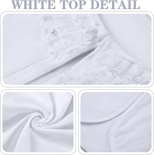 Vista 6 de Conjunto de 3 piezas de primera comunión para niñas, cárdigan blanco con velo de primera comunión, guantes de satén blancos con cuentas cruzadas
