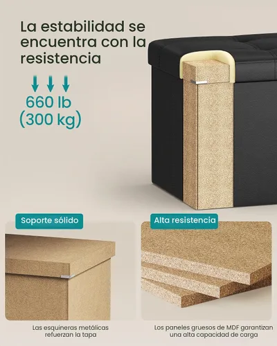 Vista 5 de Songmics Funda de piel sintética plegable – Banco de almacenamiento otomano reposapiés