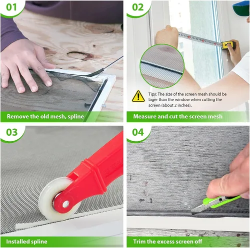Vista 6 de Ouskr Rollo de pantallas de repuesto para ventana, 36 pulgadas x 100 pies, malla duradera para ventanas de puerta de patio, porche, kit