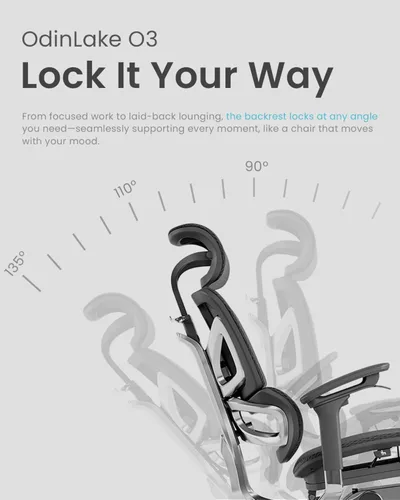Vista 7 de OdinLake O3 753 Silla de oficina ergonómica de malla, altura ajustable de 5 niveles, base de control inalámbrico, lumbar dinámico, reposacabezas 2D