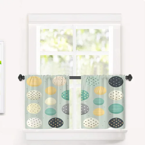 Vista 108 de Cortinas geométricas de cocina para ventanas, color negro, blanco, turquesa, cenefas opacas de poliéster multicapa para cocina, paquete de 2 Negro
