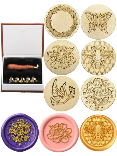 Vista 11 de Yoption Juego de sellos de cera de 6 piezas, sé nuestro invitado, estrella, corazón, kit de sellos de sellado de plantas con mango de madera