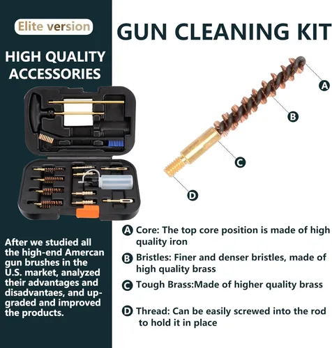 Vista 3 de Raiseek Elite Version Kit de limpieza de pistola 0.354 in/.357.22.45.40 Kit de limpieza de pistola y kit de limpieza de pistola Cepillo de latón