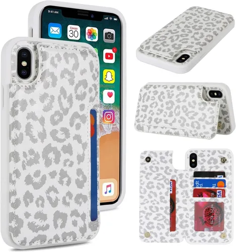 Vista 23 de iCoverCase Compatible con Funda para iPhone XR con Tarjetero, Funda de Teléfono Tipo Cartera para Hombres y Mujeres con Bloqueo RFID de Piel Beige