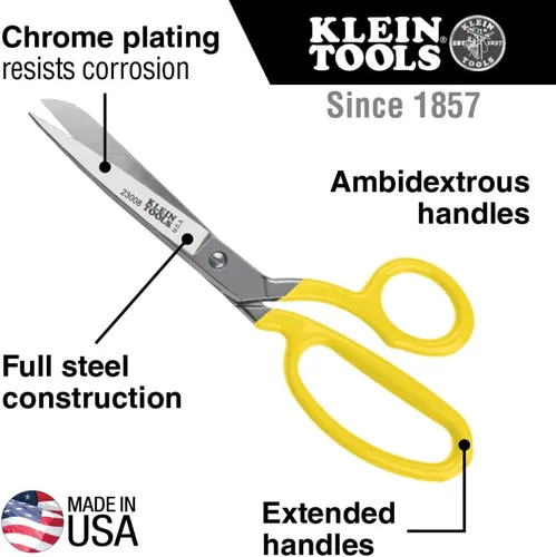 Vista 6 de Klein Tools 23008 Tijeras Recortadoras Curvas Forjadas Premium de Servicio Pesado, Fabricadas en Estados Unidos, Tijeras Domésticas Multiusos