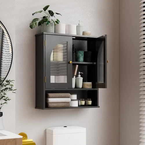 Vista 10 de Medicine Cabinet, Over Toilet Storage Cabinet, Bathroom Wall Cabinet with Arched Doors & Adjustable Shelves, Wall Mounted Cabinet with Open Shelf