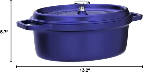 Vista 2 de Staub La Cocotte Oval 40510-269 Pico Cocotte Grand Blue - Maceta ovalada de hierro fundido de 10.6 in, compatible con inducción