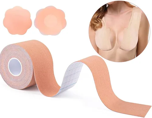 Vista 9 de Zeester - Rollo de cinta adhesiva para pezones de 2.0 x 2.0in con 2 pares de fundas de silicona para pezones, cinta adhesiva transpirable