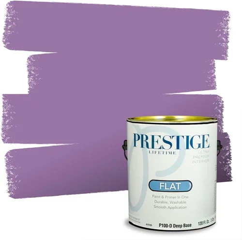 Vista 123 de PRESTIGE Pinturas de pintura interior e imprimación en uno, 1 galón, plano, combinación comparable de Sherwin Williams* Kimono Violet*