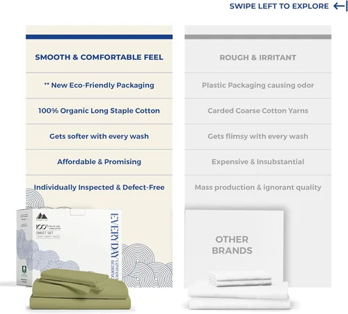 Vista 36 de Mayfair Linen Juego de sábanas de 4 piezas de tejido de percal de 100 % algodón orgánico, suave, refrescante, transpirable y con bolsillo profundo