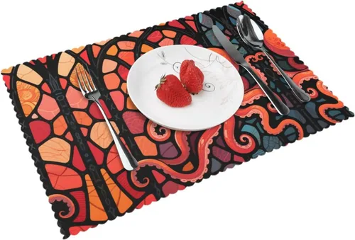 Vista 9 de Rectangular Placemats Set of 4, Heat Resistant Black Eagle Printed Kitchen Dining Table Mats