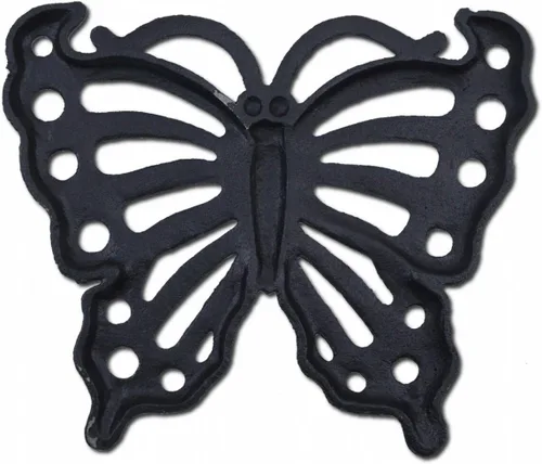 Vista 2 de Piedra decorativa de mariposa Verdigris de hierro fundido de 11 pulgadas de ancho