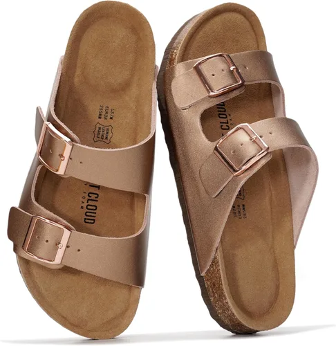 Vista 14 de Project Cloud - Sandalias planas de cuero auténtico para mujer, esenciales para la playa, sandalias de espuma viscoelástica, esenciales