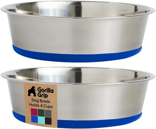 Vista 26 de Gorilla Grip - Juego de 2 cuencos metálicos de acero inoxidable para perros, base de goma, resistente a la oxidación, libre de BPA de grado Turquesa